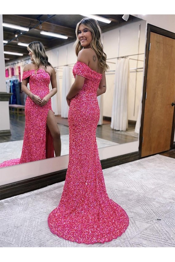 Fuchsia Sleeveless One Shoulder Sheath Velvet Sequin Evening Gown Worcester