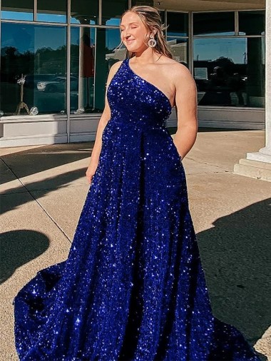 Sleeveless One Shoulder A-Line Velvet Sequin Prom Dress / Evening Gown Worcester