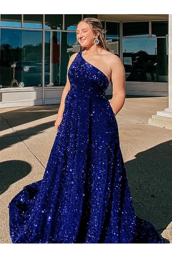 Sleeveless One Shoulder A-Line Velvet Sequin Prom Dress / Evening Gown Worcester