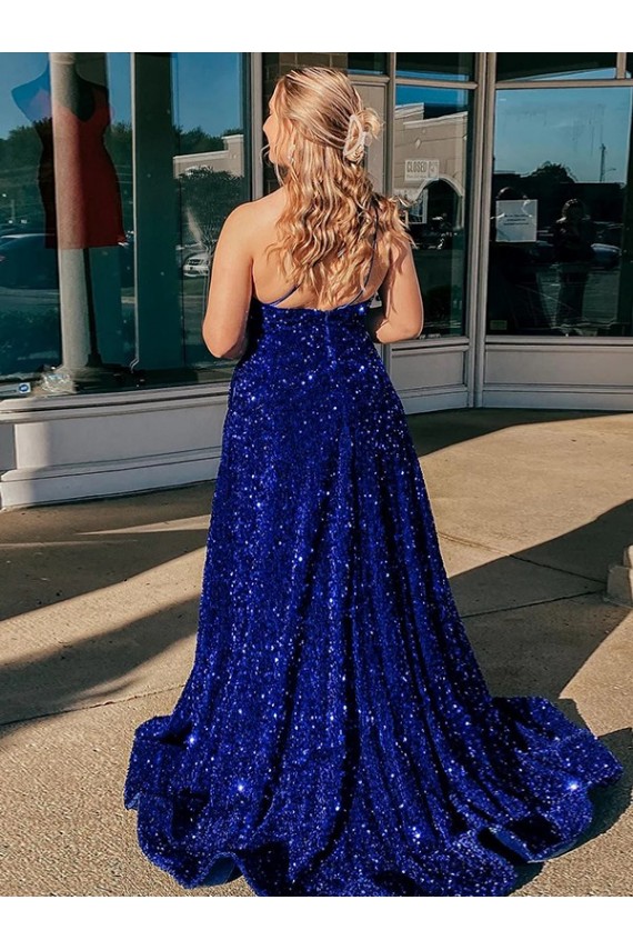 Sleeveless One Shoulder A-Line Velvet Sequin Prom Dress / Evening Gown Worcester