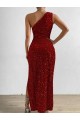 Red Sleeveless One Shoulder Sheath Velvet Sequin Prom Dress / Evening Dress Worcester