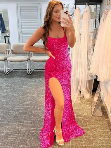 Fuchsia Sleeveless Spaghetti Straps Sheath Velvet Sequin Prom Dress / Evening Gown Worcester