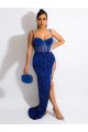 Royal Blue Sleeveless Spaghetti Straps Sheath Velvet Sequin Evening Dress Worcester