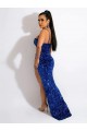 Royal Blue Sleeveless Spaghetti Straps Sheath Velvet Sequin Evening Dress Worcester