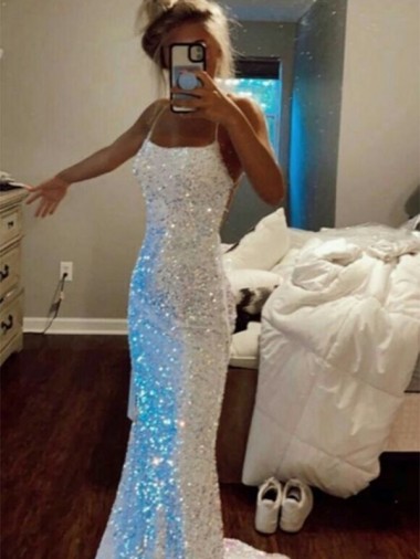 Sleeveless Spaghetti Straps Sheath Velvet Sequin Evening Dress Worcester