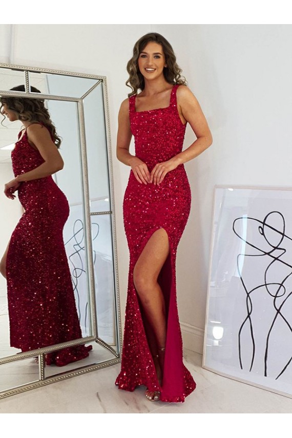 Sleeveless Square Neck Sheath Velvet Sequin Prom Dress Worcester