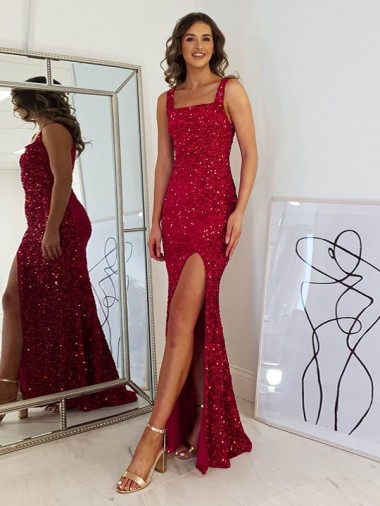 Sleeveless Square Neck Sheath Velvet Sequin Prom Dress Worcester