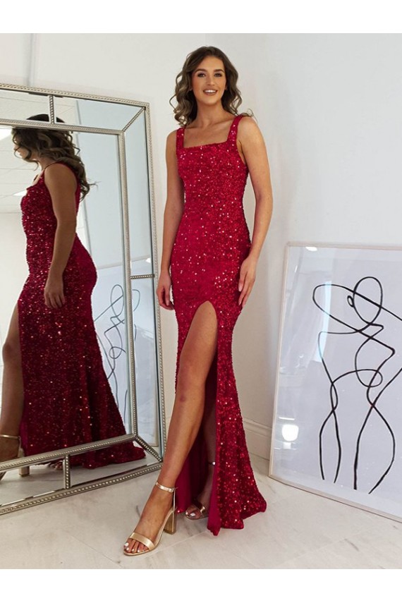 Sleeveless Square Neck Sheath Velvet Sequin Prom Dress Worcester
