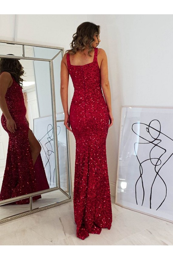 Sleeveless Square Neck Sheath Velvet Sequin Prom Dress Worcester