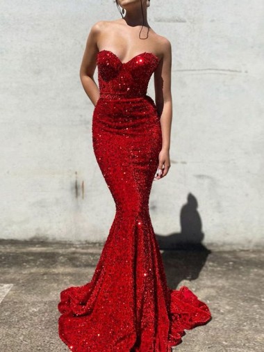 Sleeveless Sweetheart Mermaid Velvet Sequin Prom Dress / Evening Gown Worcester