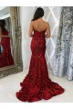 Burgundy Sleeveless Sweetheart Sheath Velvet Sequin Evening Dress Worcester