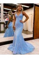 Periwinkle Sleeveless V-Neck Sheath Velvet Sequin Evening Gown Worcester