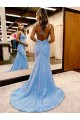 Periwinkle Sleeveless V-Neck Sheath Velvet Sequin Evening Gown Worcester
