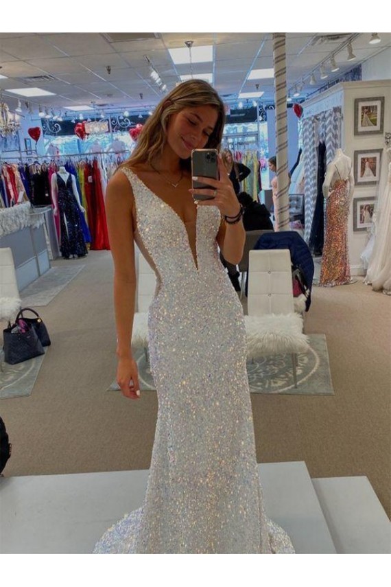 Sleeveless V-Neck Sheath Velvet Sequin Prom Dresses Worcester