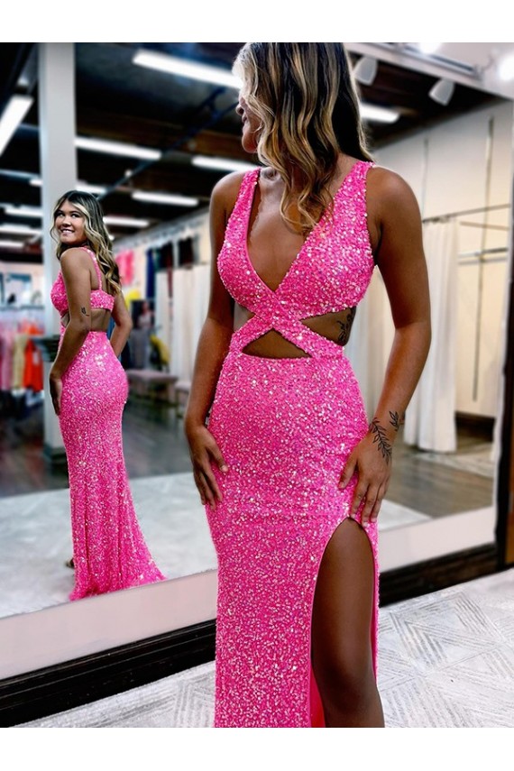 Sleeveless V-Neck Sheath Velvet Sequin Evening Dresses Worcester