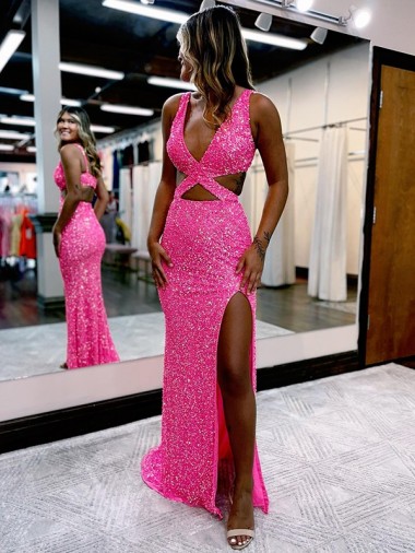 Sleeveless V-Neck Sheath Velvet Sequin Evening Dresses Worcester