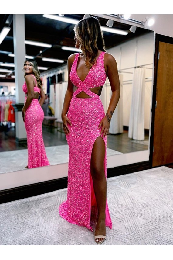 Sleeveless V-Neck Sheath Velvet Sequin Evening Dresses Worcester