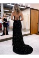 Royal Blue Sleeveless V-Neck Sheath Velvet Sequin Evening Dress Worcester