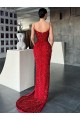 Red Sleeveless V-Neck Sheath Velvet Sequin Evening Gown / Prom Dress Worcester