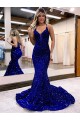 Sleeveless V-Neck Mermaid Velvet Sequin Prom Dress Worcester