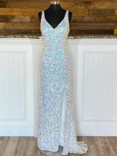 Sleeveless V-Neck Sheath Velvet Sequin Evening Gown / Prom Dress Worcester