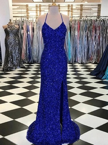 Royal Blue Sleeveless V-Neck Sheath Velvet Sequin Prom Dress / Evening Gown Worcester