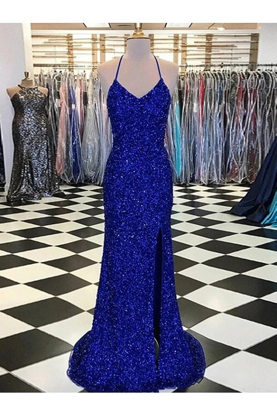 Royal Blue Sleeveless V-Neck Sheath Velvet Sequin Prom Dress / Evening Gown Worcester