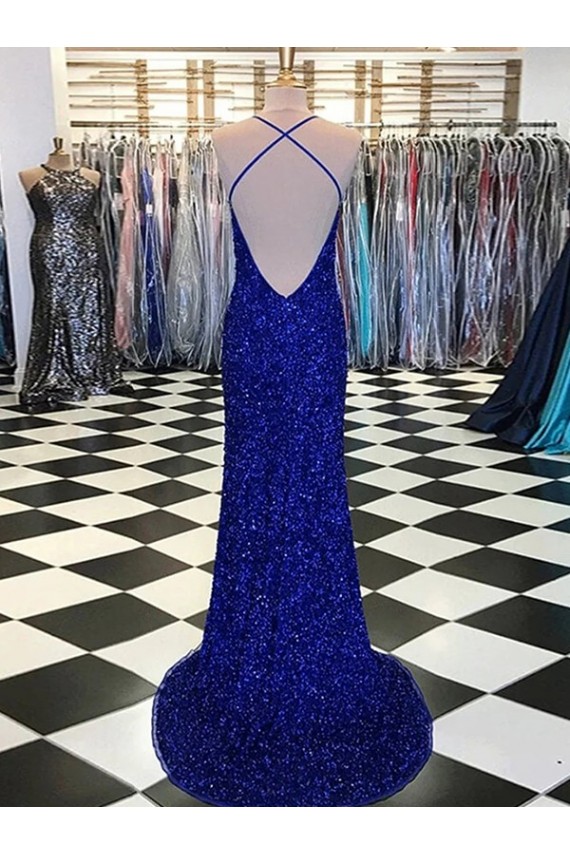 Royal Blue Sleeveless V-Neck Sheath Velvet Sequin Prom Dress / Evening Gown Worcester