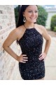 Sleeveless Halter Neck Sheath Velvet Sequin Prom Dress Worcester