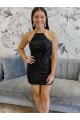 Sleeveless Halter Neck Sheath Velvet Sequin Prom Dress Worcester