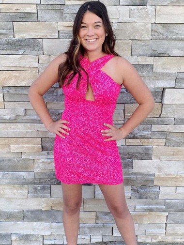 Sleeveless Halter Neck Sheath Velvet Sequin Homecoming Dress Worcester