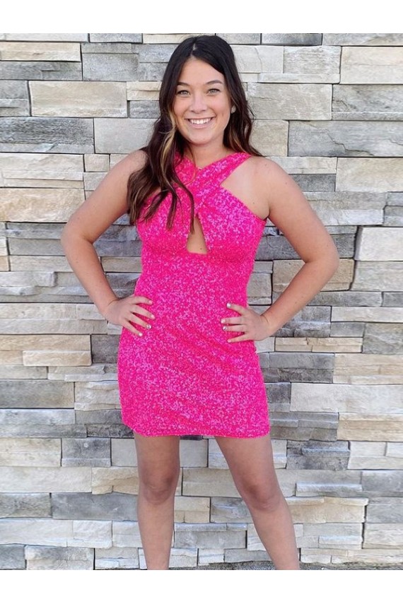 Sleeveless Halter Neck Sheath Velvet Sequin Homecoming Dress Worcester