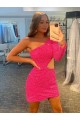 Long Sleeves One Shoulder Sheath Velvet Sequin Evening Gowns Worcester