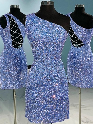 Sleeveless One Shoulder Sheath Velvet Sequin Prom Dress Worcester