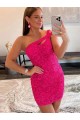 Sleeveless One Shoulder Sheath Velvet Sequin Prom Dresses Worcester