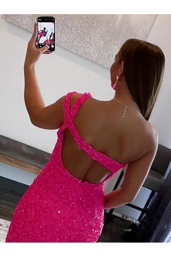 Sleeveless One Shoulder Sheath Velvet Sequin Prom Dresses Worcester