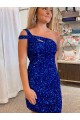 Sleeveless One Shoulder Sheath Velvet Sequin Prom Dresses Worcester