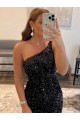 Sleeveless One Shoulder Sheath Velvet Sequin Prom Dress / Evening Gown Worcester