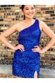 Sleeveless One Shoulder Sheath Velvet Sequin Homecoming Dresses Worcester
