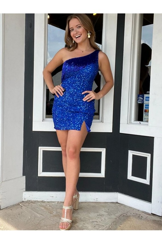 Sleeveless One Shoulder Sheath Velvet Sequin Homecoming Dresses Worcester