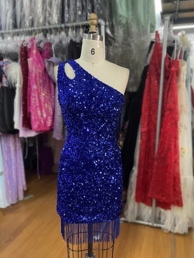 Sleeveless One Shoulder Sheath Velvet Sequins Homecoming Dress Worcester