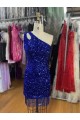Sleeveless One Shoulder Sheath Velvet Sequins Homecoming Dress Worcester