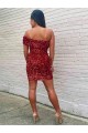Burgundy Sleeveless One Shoulder Sheath Velvet Sequin Evening Dresses Worcester