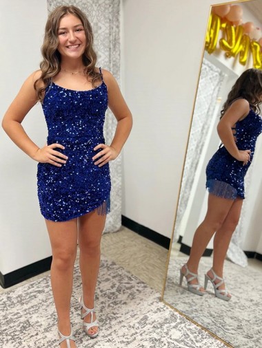 Sleeveless Spaghetti Straps Sheath Velvet Sequin Prom Dress Worcester