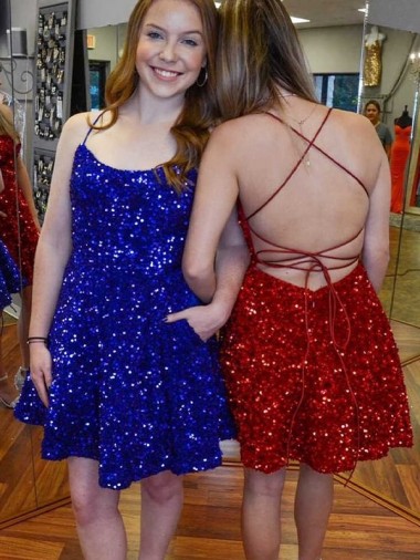 Sleeveless Spaghetti Straps A-Line Velvet Sequin Prom Dress Worcester