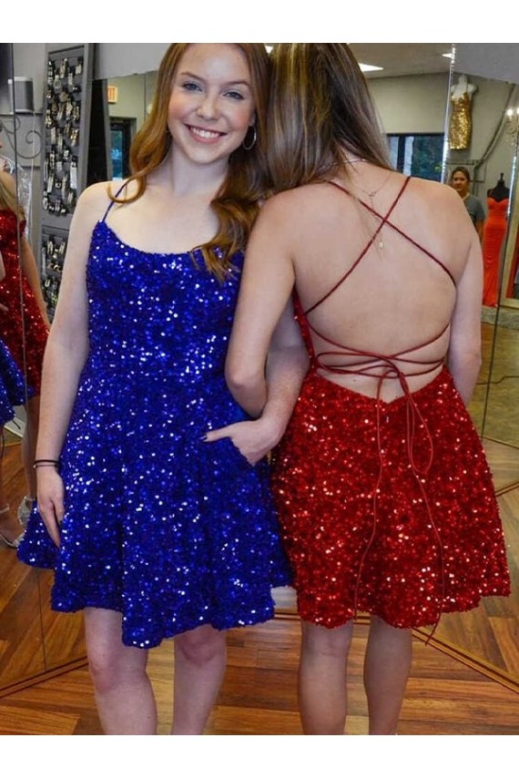 Sleeveless Spaghetti Straps A-Line Velvet Sequin Prom Dress Worcester