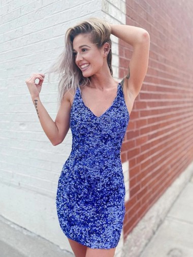 Sleeveless V-Neck Sheath Velvet Sequin Evening Dress Worcester