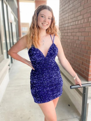 Sleeveless V-Neck Sheath Velvet Sequin Cocktail Dress / Prom Dress Worcester