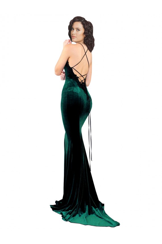 Low Back Sleeveless High Neck Mermaid Stretch Velvet Formal Evening Gown / Prom Dress / Bridesmaid Dress Worcester