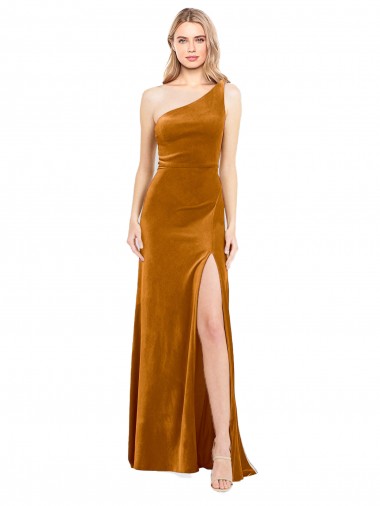 Sleeveless One Shoulder A-Line Stretch Velvet Formal Evening Gown / Prom Dress / Bridesmaid Dress Worcester